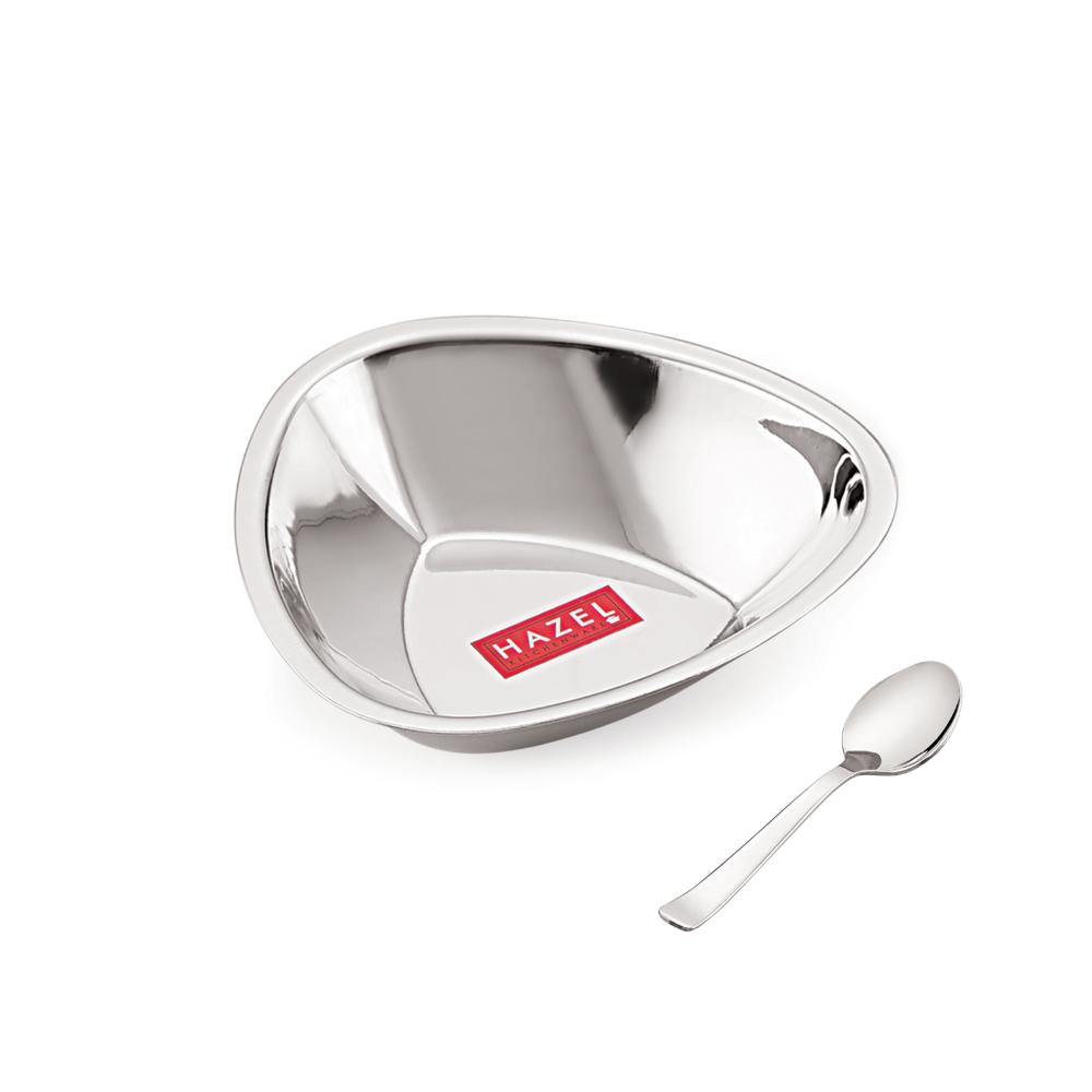 Triangular Shaped Stainless Steel  Katori with Spoon Set, 250 ML (12 Vati, 12 Spoon)