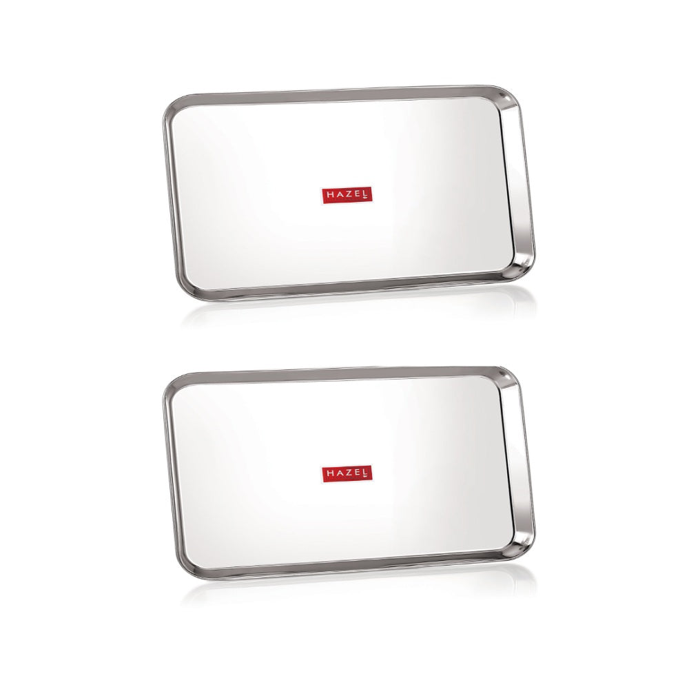 Rectangle Stainless Steel Serving Tray, 37.2 x 26.4 cm (Set of 2)