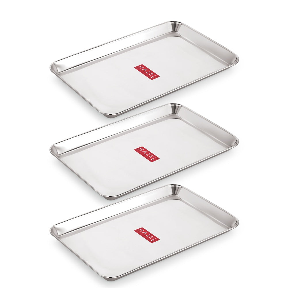 Rectangle Stainless Steel Serving Tray, 29.5 x 19 cm(Set of 3)