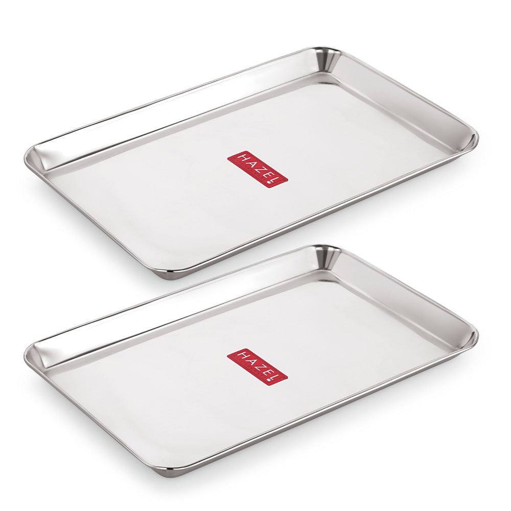 Rectangle Stainless Steel Serving Tray, 29.5 x 19 cm(Set of 2)