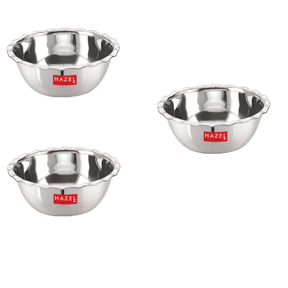 Stainless Steel Serving Bowl Set Of 3, 400, 600, 800 ML