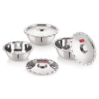 Stainless Steel Katori With Lid - Set Of 3, 400, 600, 800 ML