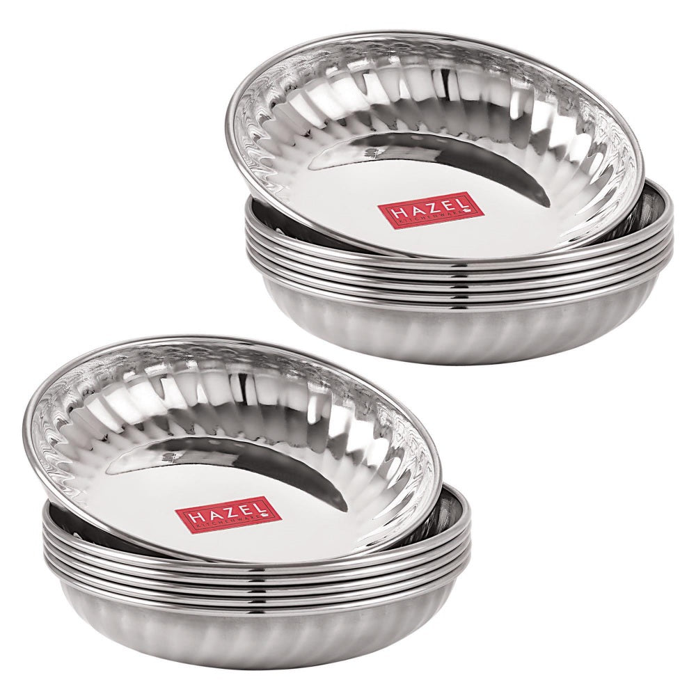 Stainless Steel Plates, Set Of 12, 310 ML Each