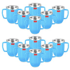 Stainless Steel Double Wall Baby Mug, Blue - Set Of 12, 250 ML Each