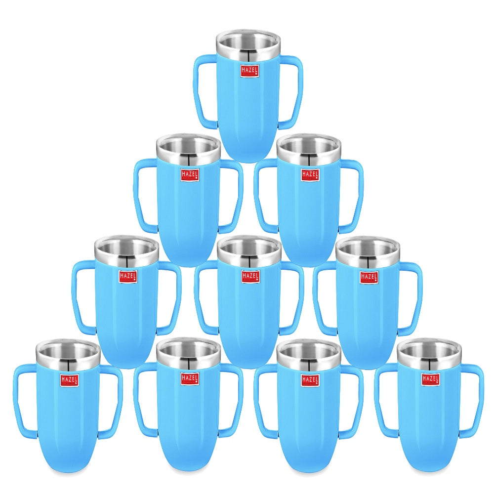 Stainless Steel Double Wall Baby Mug, Blue - Set Of 10, 250 ML Each