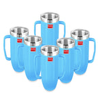 Stainless Steel Double Wall Baby Mug, Blue - Set Of 6, 250 ML Each