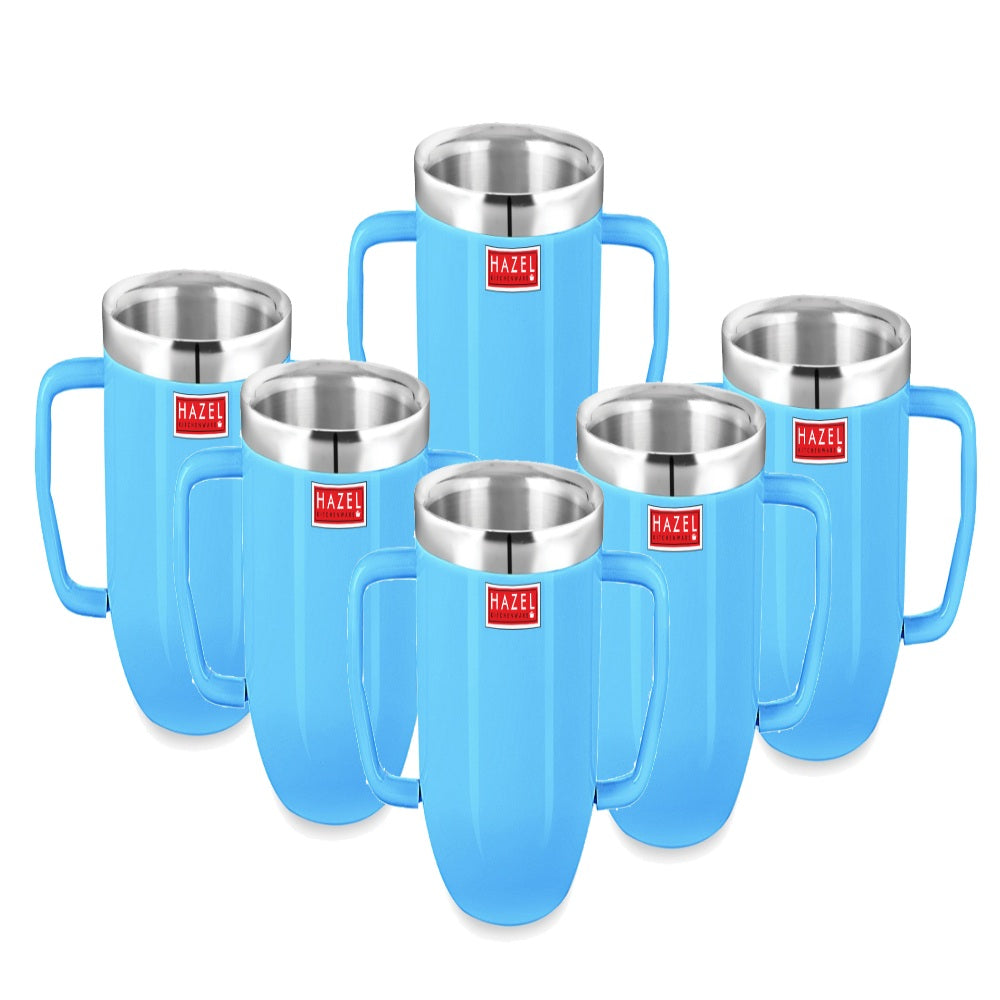 Stainless Steel Double Wall Baby Mug, Blue - Set Of 6, 250 ML Each