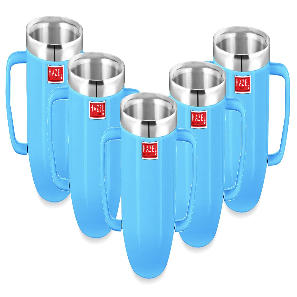 Stainless Steel Double Wall Baby Mug, Blue - Set Of 5, 250 ML Each