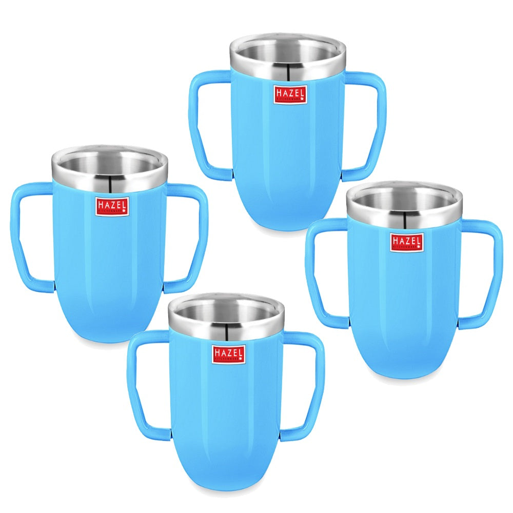 Stainless Steel Double Wall Baby Mug, Blue - Set Of 4, 250 ML Each