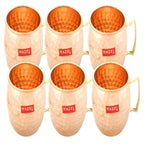 Copper Hammered Finish Mug Set Of 6, 550ML