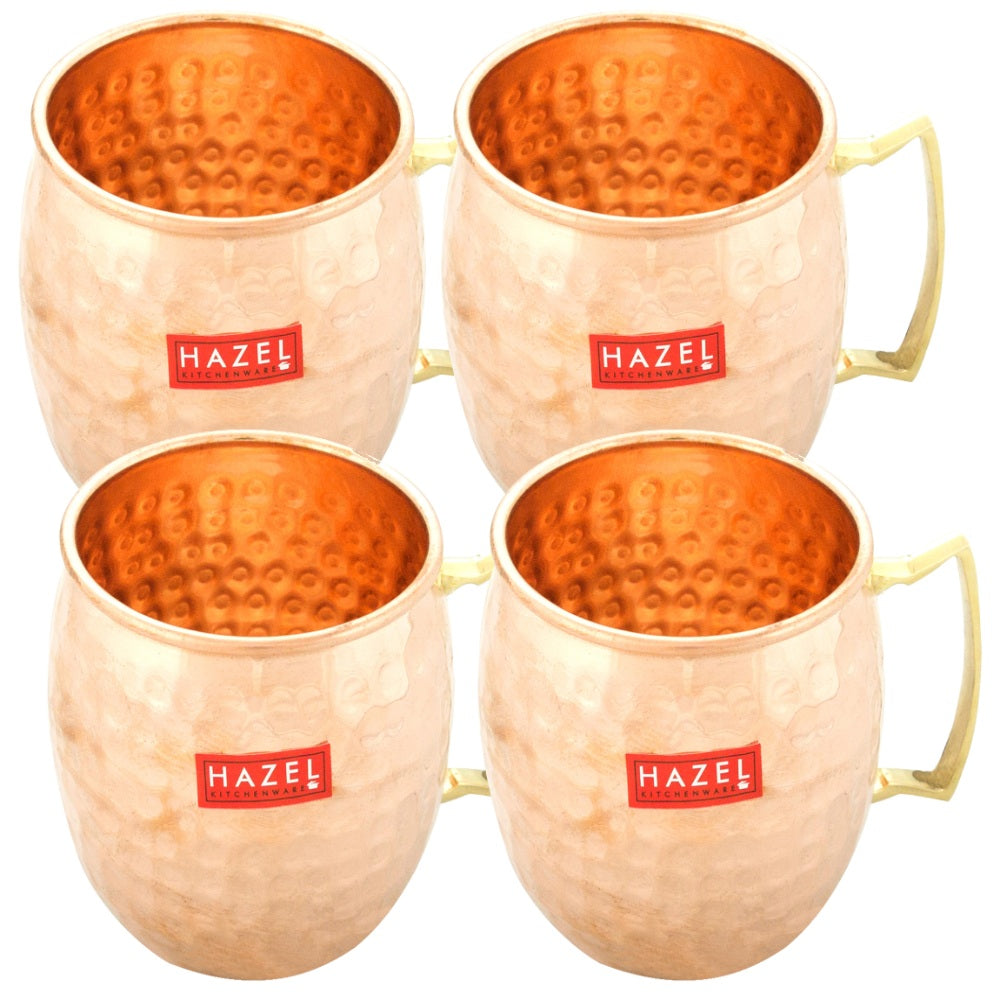 Copper Hammered Finish  Mug Set Of 4, 550ML