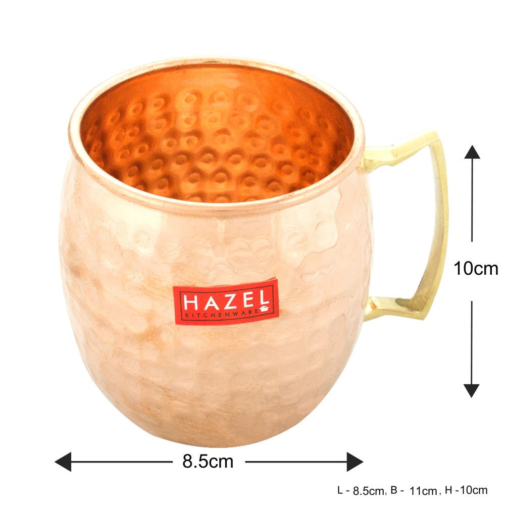 Copper Hammered Finish Mug Set Of 6, 550ML