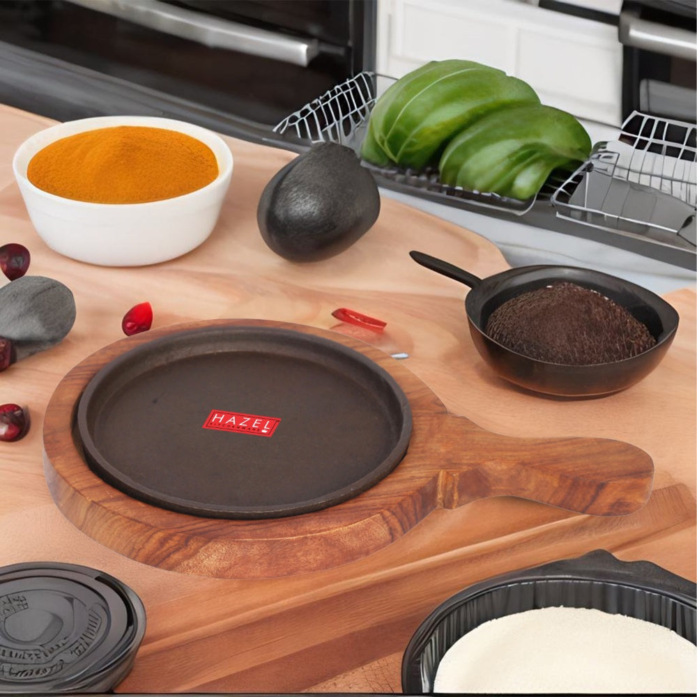 Sizzling Brownie Sizzler Plate Wooden Racket Tray -7 Inch