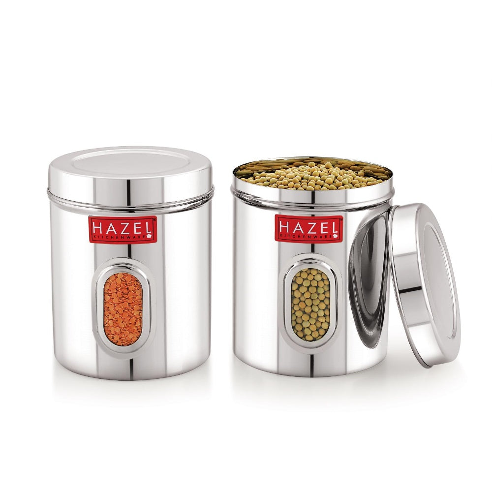 Airtight Transparent Steel Container Set of 2, 2400 ml Each