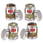 Stainless Steel Mukhwas Container with Airtight Transparent Lid – 300 ML (Set of 4)