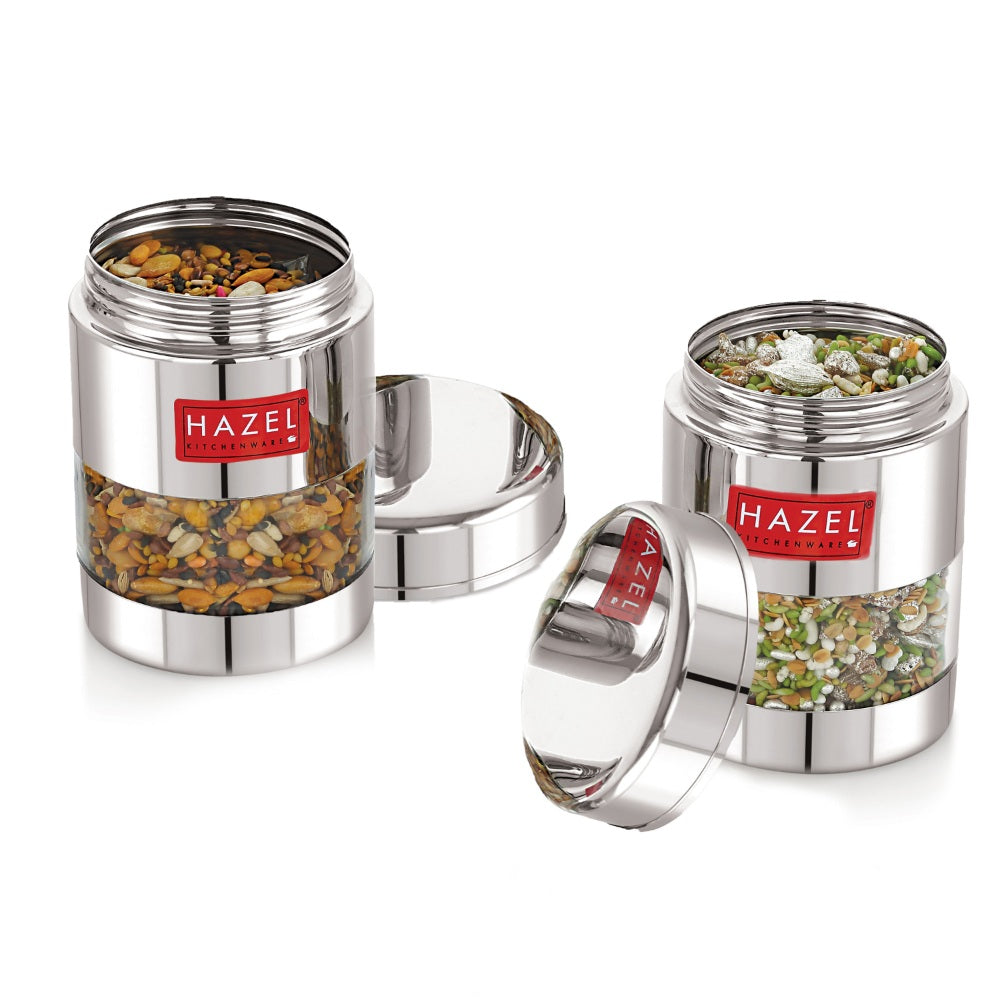 Airtight Stainless Steel Mukhwas Container with Transparent Lid, 170ml - Set of 2