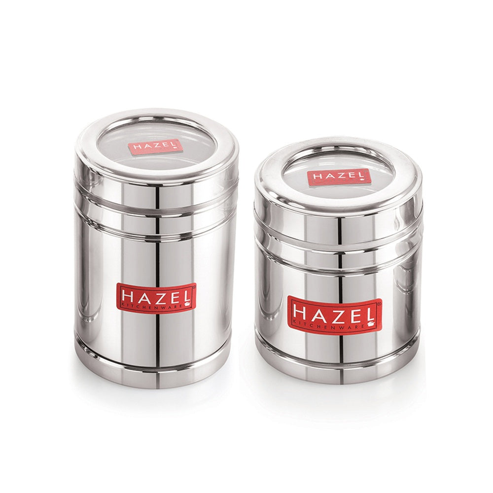 Steel Container With Transparent Lid , Set of 2 (500, 1000 ML)