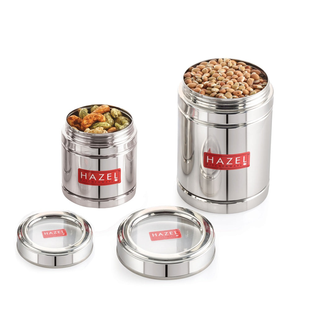 Steel Container With Transparent Lid , Set of 2 (500, 1000 ML)