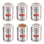 Steel Container With Transparent Lid for pulses, Set of 6 (1000 ML Each)