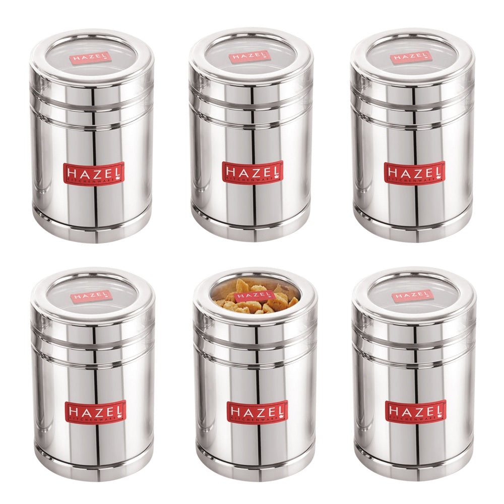 Steel Container With Transparent Lid for pulses, Set of 6 (1000 ML Each)