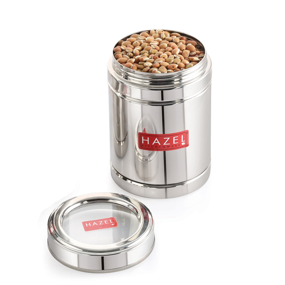 Steel Container With Transparent Lid for pulses, Set of 6 (1000 ML Each)