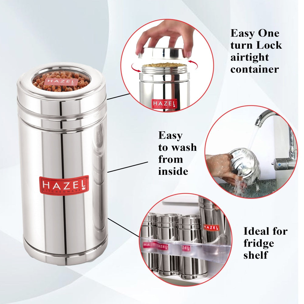 Steel Fridge Storage Container with Transparent Lid ,Set of 12 (900 ML Each)