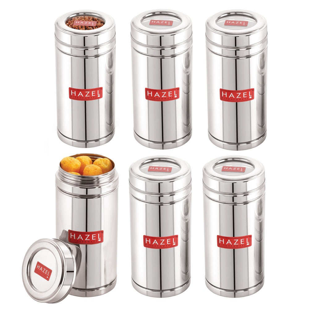 Steel Fridge Storage Container with Transparent Lid ,Set of 6 (900 ML Each)