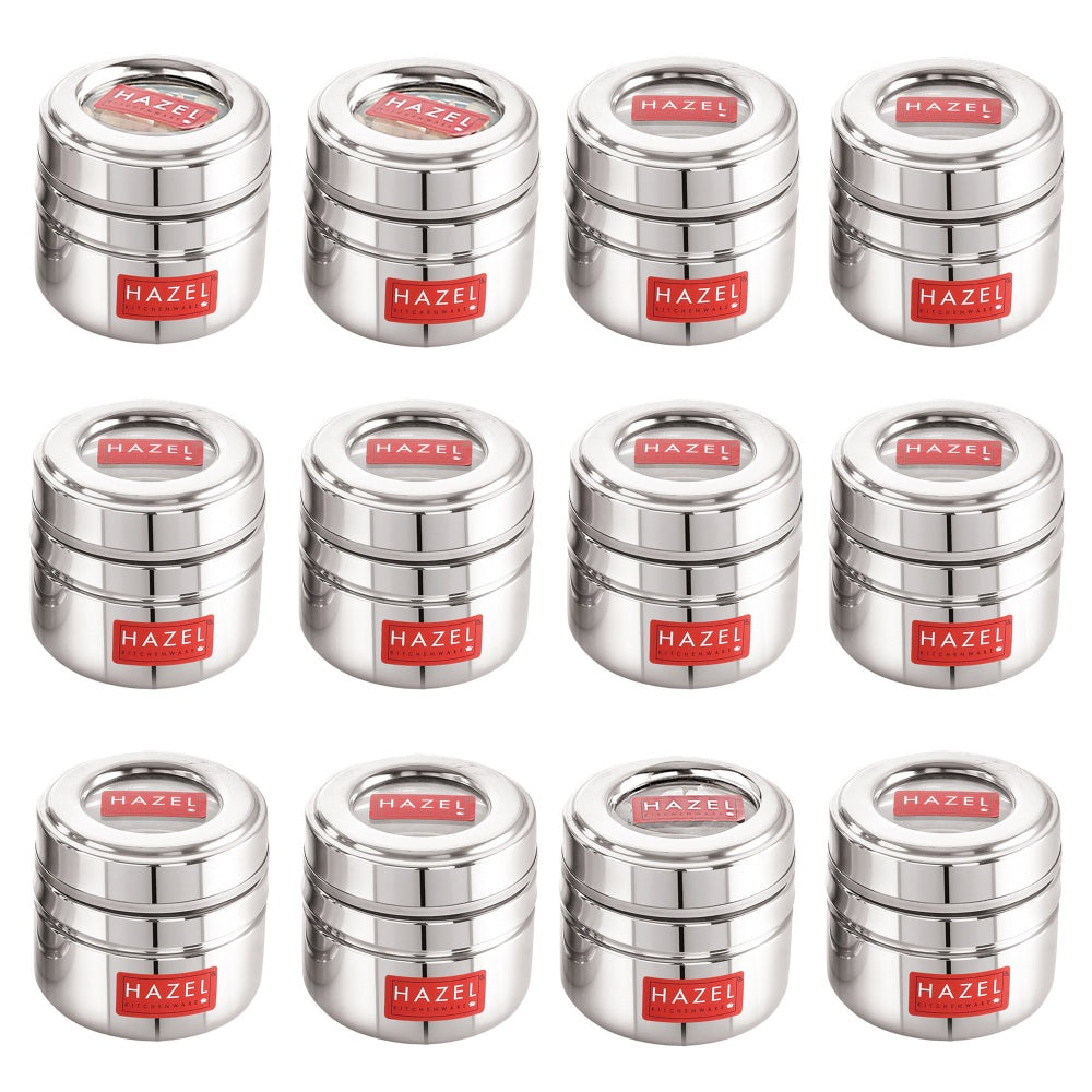 Stainless Steel Spice Container with Transparent Lid 200ml Set of 12