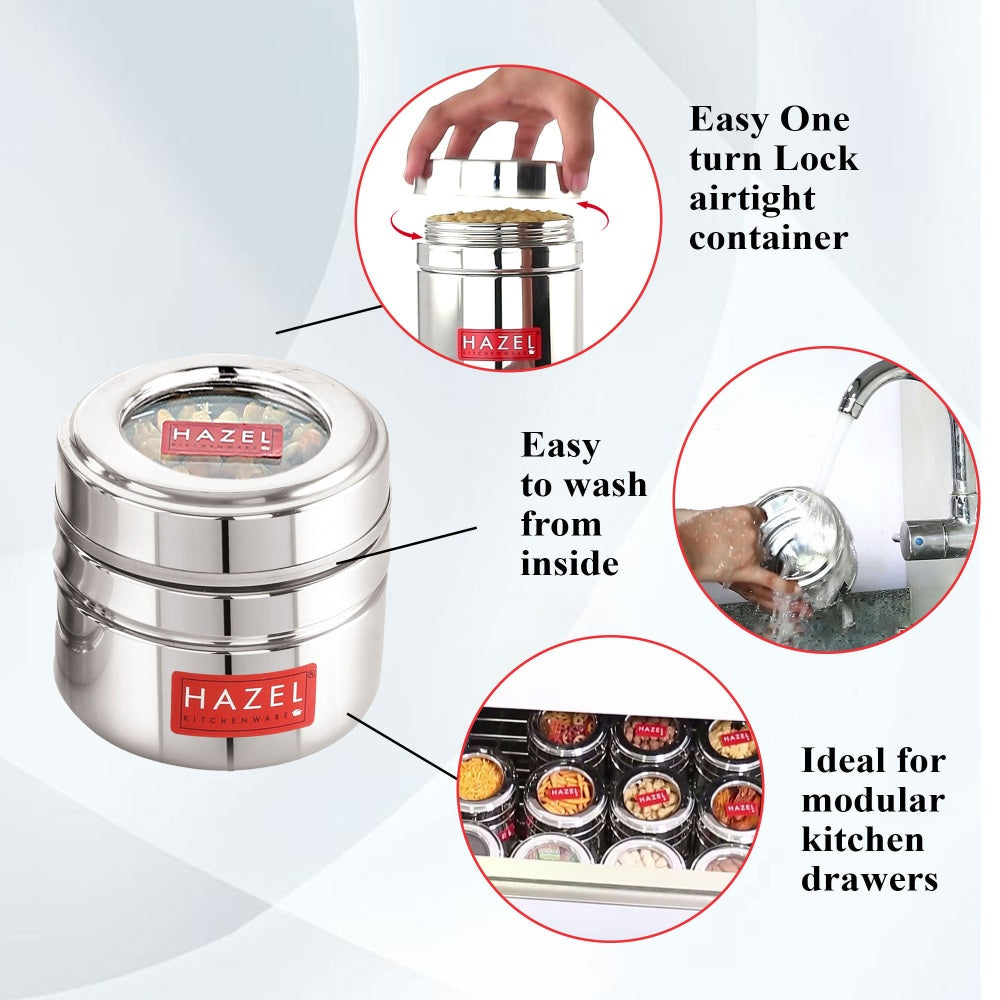 Stainless Steel Spice Container with Transparent Lid 200ml Set of 12