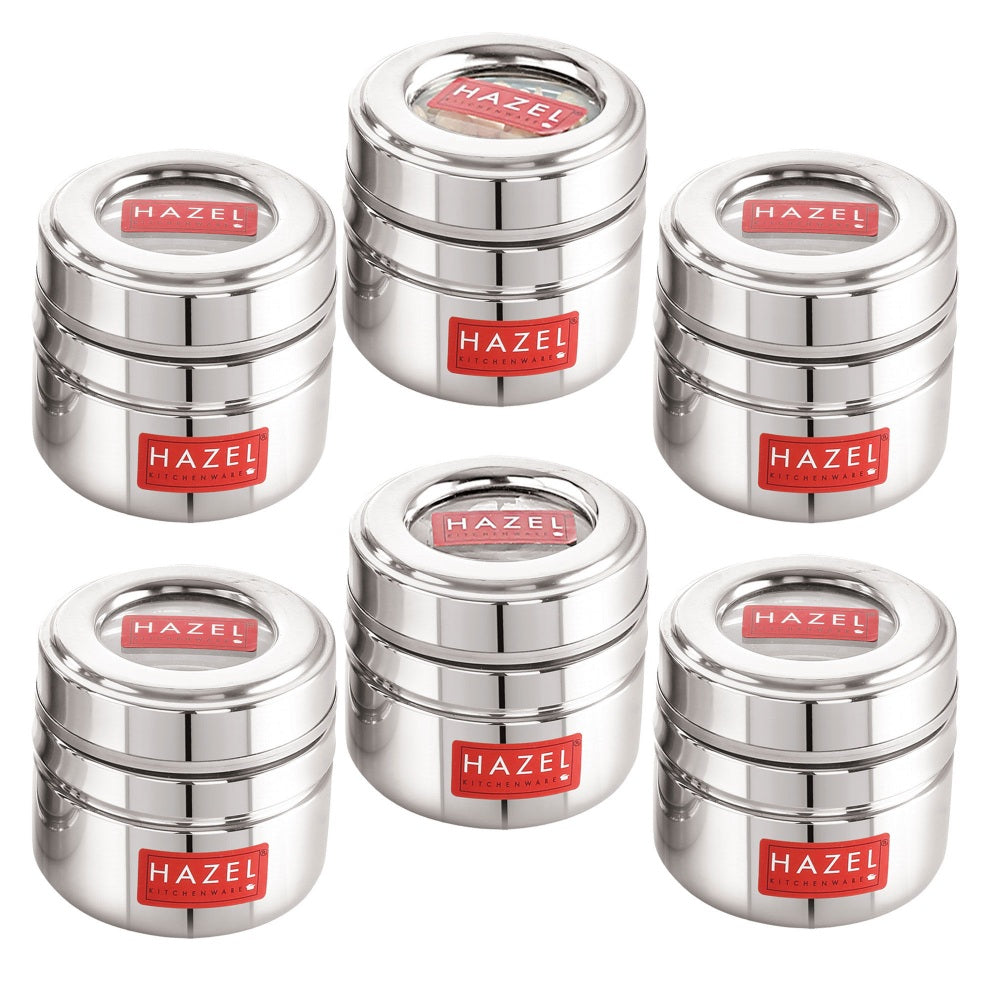 Stainless Steel Storage Containers with Transparent Lids, Set of 6 - 200 ML Each