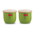 Airtight Food Storage Container with Wooden Lid, Green - 700ml, Set of 2
