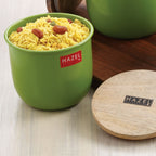 Airtight Food Storage Container with Wooden Lid, Green - 700ml, Set of 2