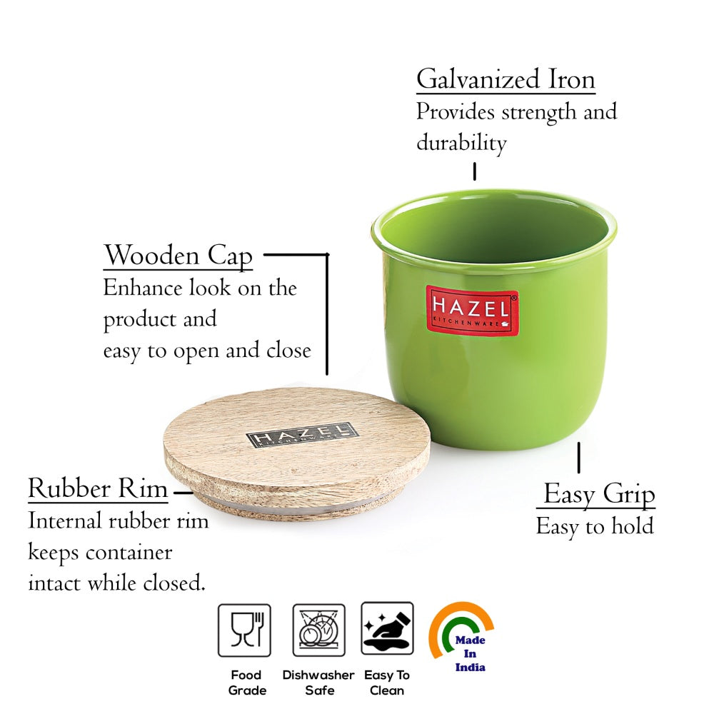 Airtight Food Storage Container with Wooden Lid, Green - 700ml, Set of 2