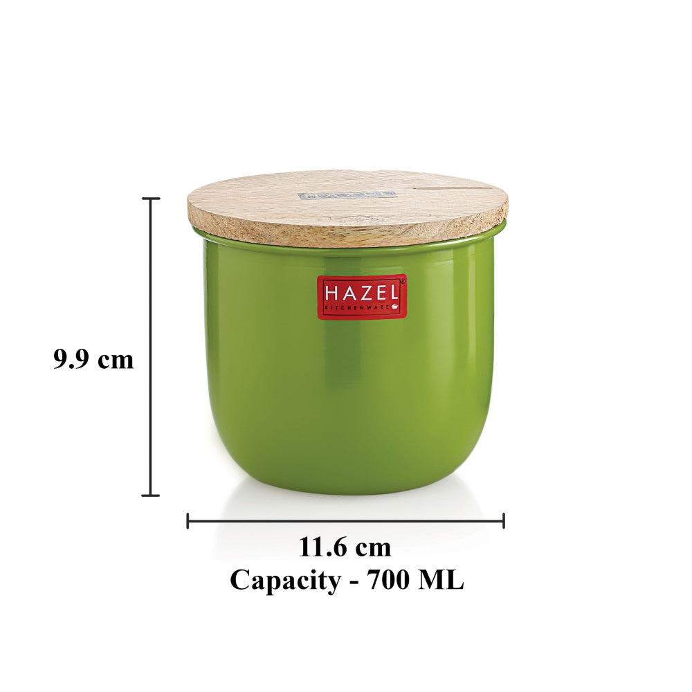 Airtight Food Storage Container with Wooden Lid, Green - 700ml, Set of 2
