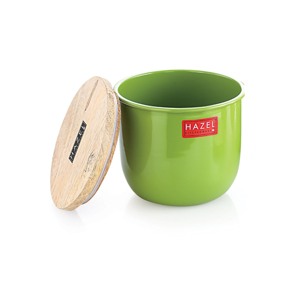 Airtight Food Storage Container with Wooden Lid, Green - 700ml, Set of 2