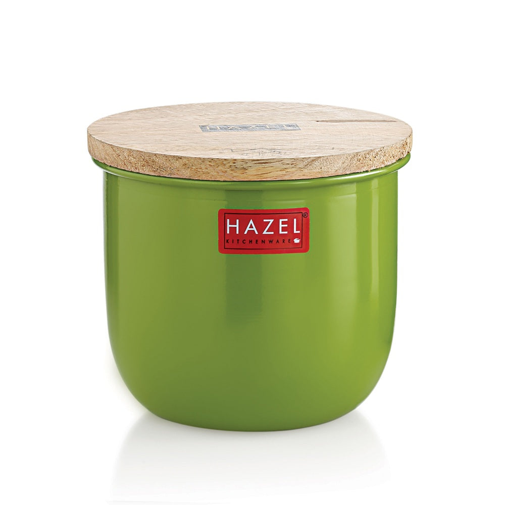 Airtight Food Storage Container with Wooden Lid, Green - 700ml, Set of 2