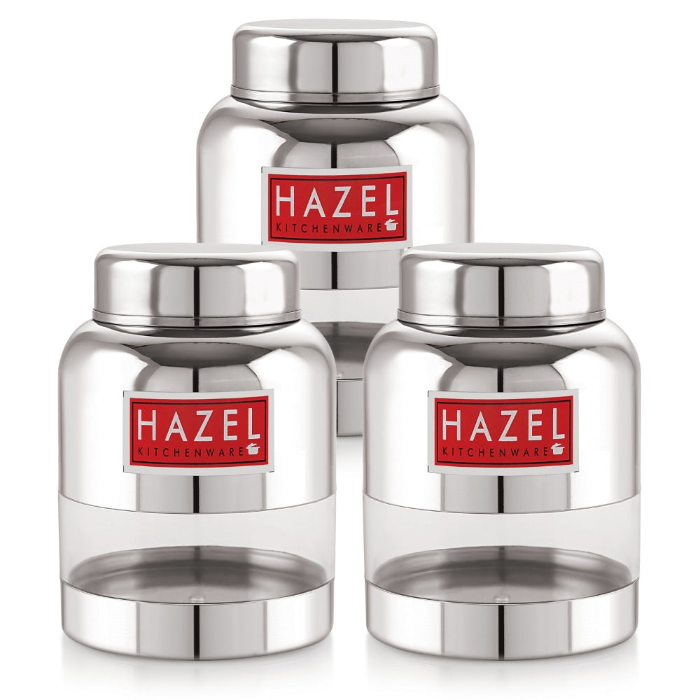 Stainless Steel Barni Shape Transparent Container –  600 ML, Set of 3