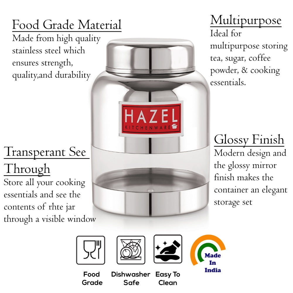 Stainless Steel Barni Shape Transparent Container –  600 ML, Set of 3