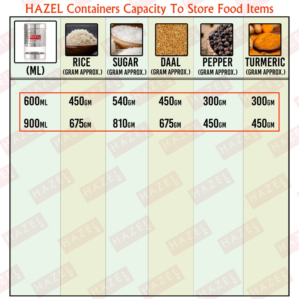 Stainless Steel Transparent Containers Set of 12 (600, 900 ML)