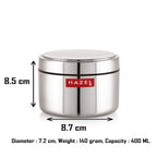 Stainless Steel Mini Airtight Container – 400 ML (Set of 2): labeled dimensions
