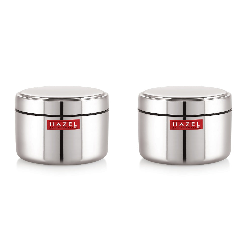 Stainless Steel Mini Airtight Container – 400 ML (Set of 2): isolated arrangement