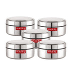 Five 250 ml stainless steel mini containers together