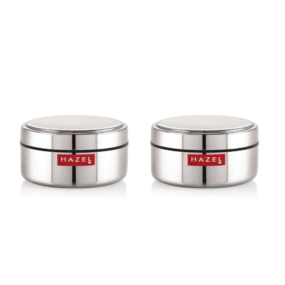 Stainless Steel Mini Airtight Container – 250 ML (Set of 2): isolated arrangement