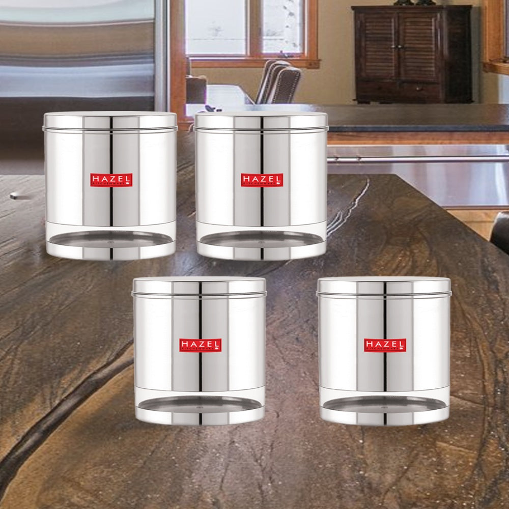 Glossy Transparent Steel Storage Container Set of 4, 3000 ml Each
