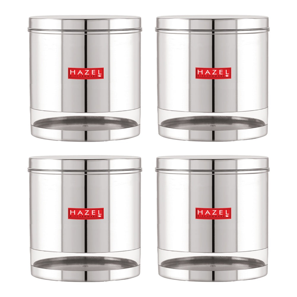 Glossy Transparent Steel Storage Container Set of 4, 3000 ml Each