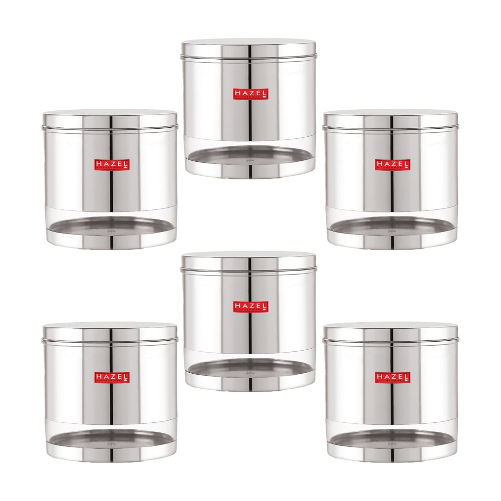 Glossy Transparent Steel Storage Container Set of 6, 2200 ml Each