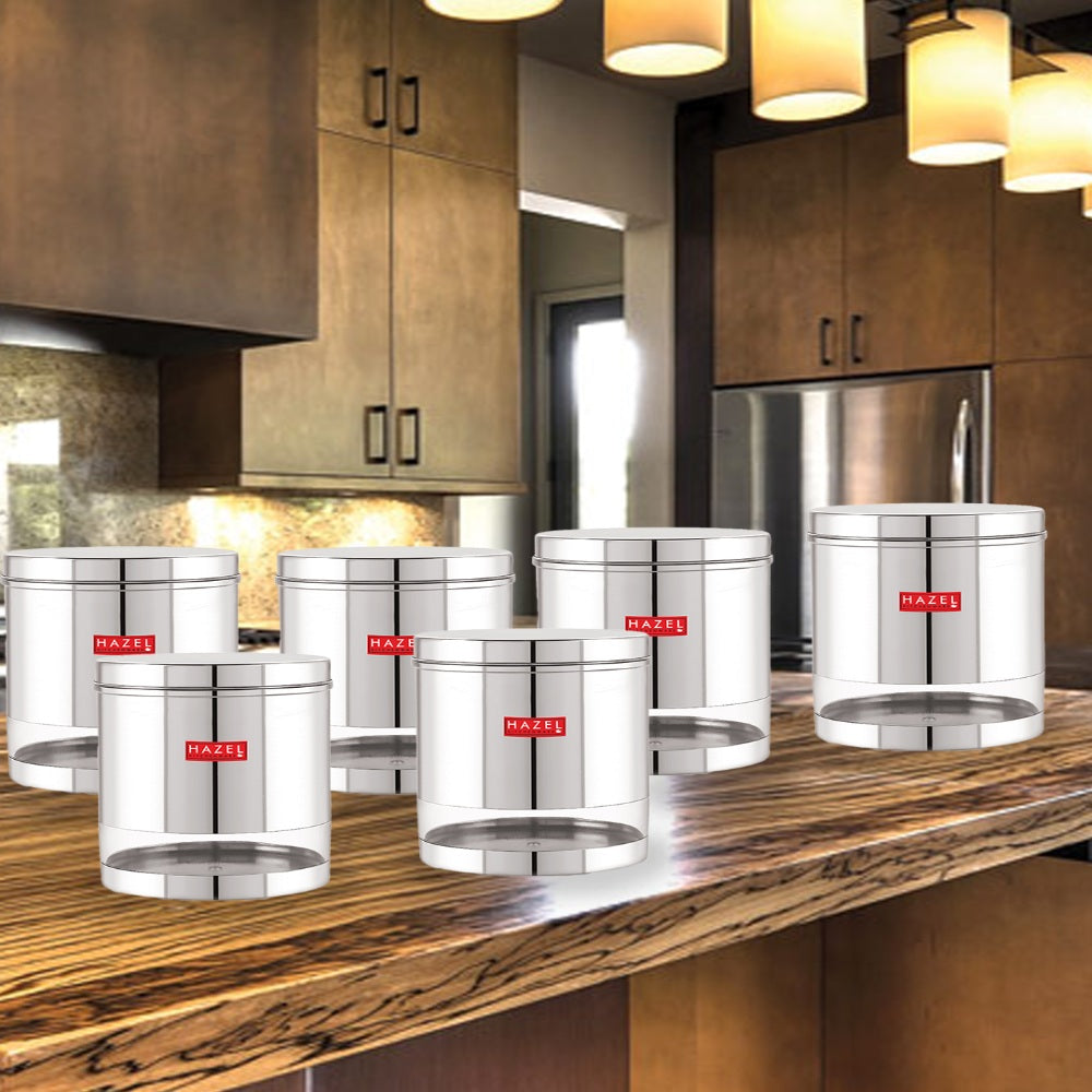 Glossy Transparent Steel Storage Container Set of 6, 2200 ml Each