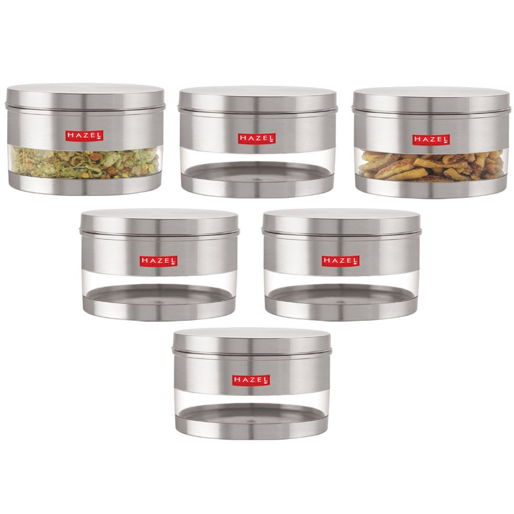 Matt Finish Transparent Steel Storage Container Set of 6, 1100 ml Each