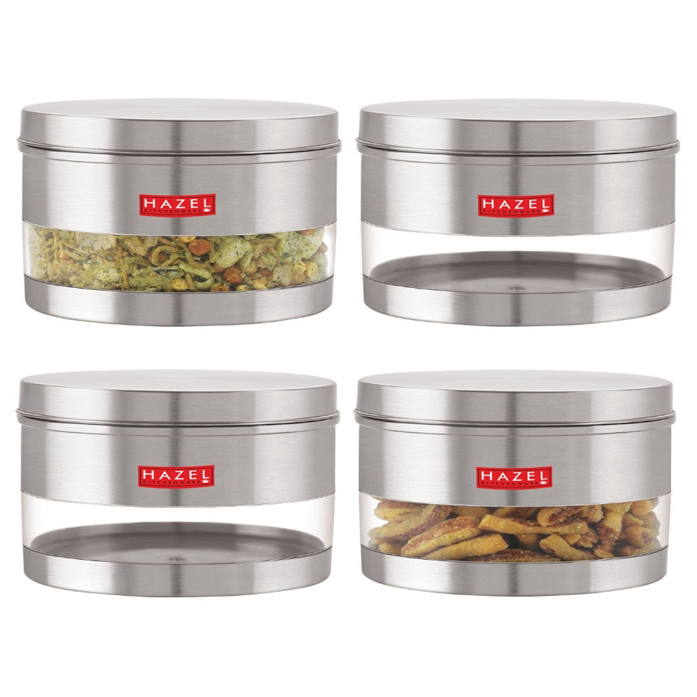 Matt Finish Transparent Steel Storage Container Set of 4, 1100 ml Each