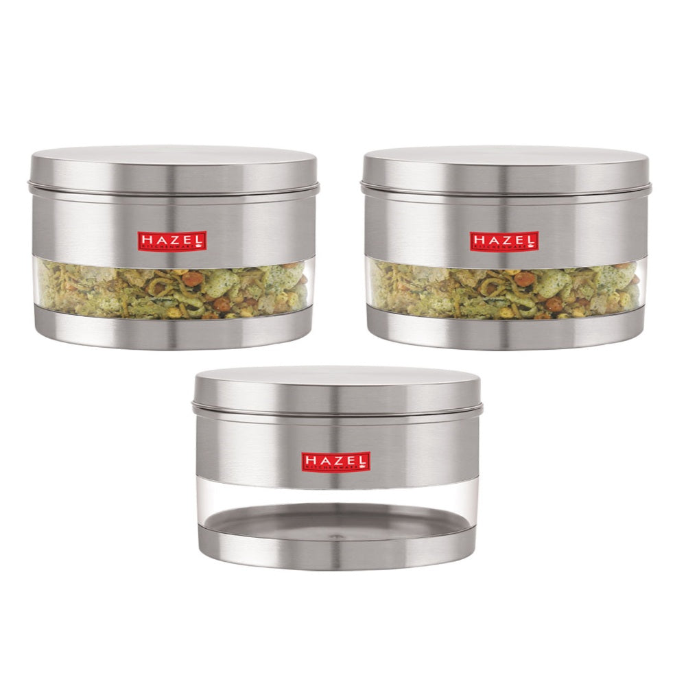 Matt Finish Transparent Steel Storage Container Set of 3, 1100 ml Each